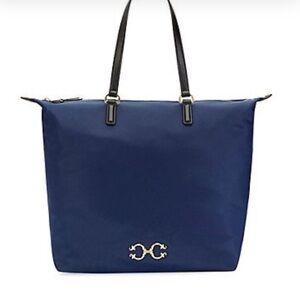 C Wonder- Nylon Tote Bag with leather straps & Brass Hardware, Navy, Onesize